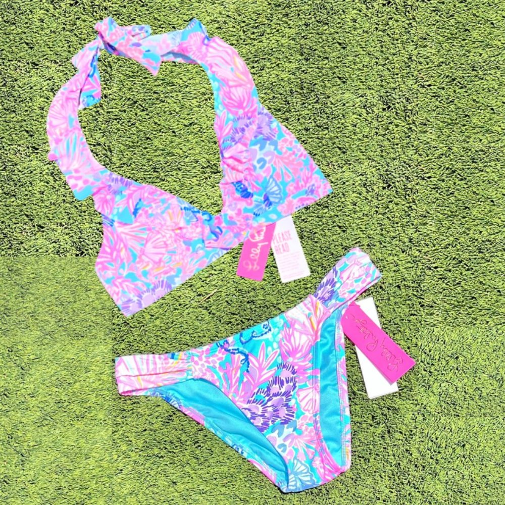*NWT* Lilly Pulitzer Swim Bikini SET - Ruffle Halter Top & Hi-Cut Bottoms